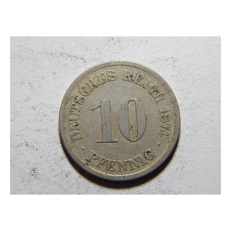 Německo Císařství 10 Pfennig 1874A XF č24336 Německo Císařství 10 Pfennig 1874A XF č24336