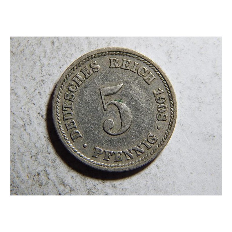 Německo Císařství 5 Pfennig 1908 D R XF č32808 Německo Císařství 5 Pfennig 1908 D R XF č32808