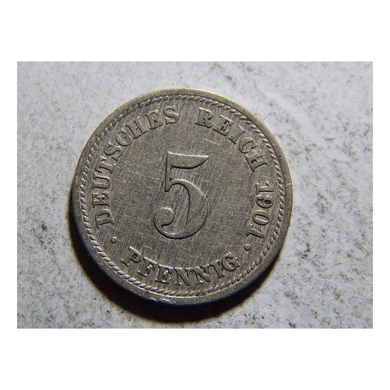 Německo Císařství 5 Pfennig 1901 D R XF č32892 Německo Císařství 5 Pfennig 1901 D R XF č32892