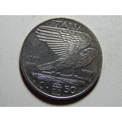 Itálie 50 Centesimi 1940 magnetická XF-UNC č37055