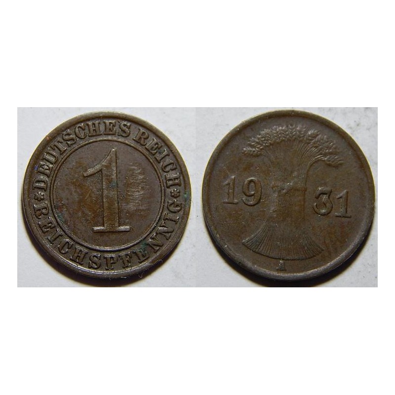 Německo Výmarsko 1 Pfennig 1931A XF č35543 Německo Výmarsko 1 Pfennig 1931A XF č35543