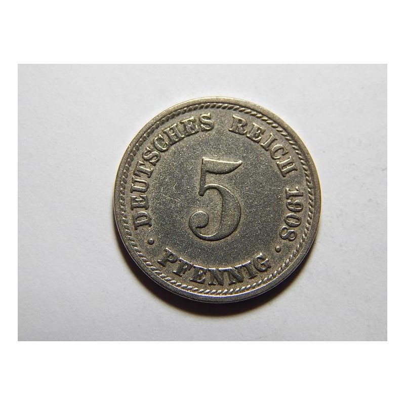 Německo Císařství 5 Pfenig 1908 D XF č29758 Německo Císařství 5 Pfenig 1908 D XF č29758