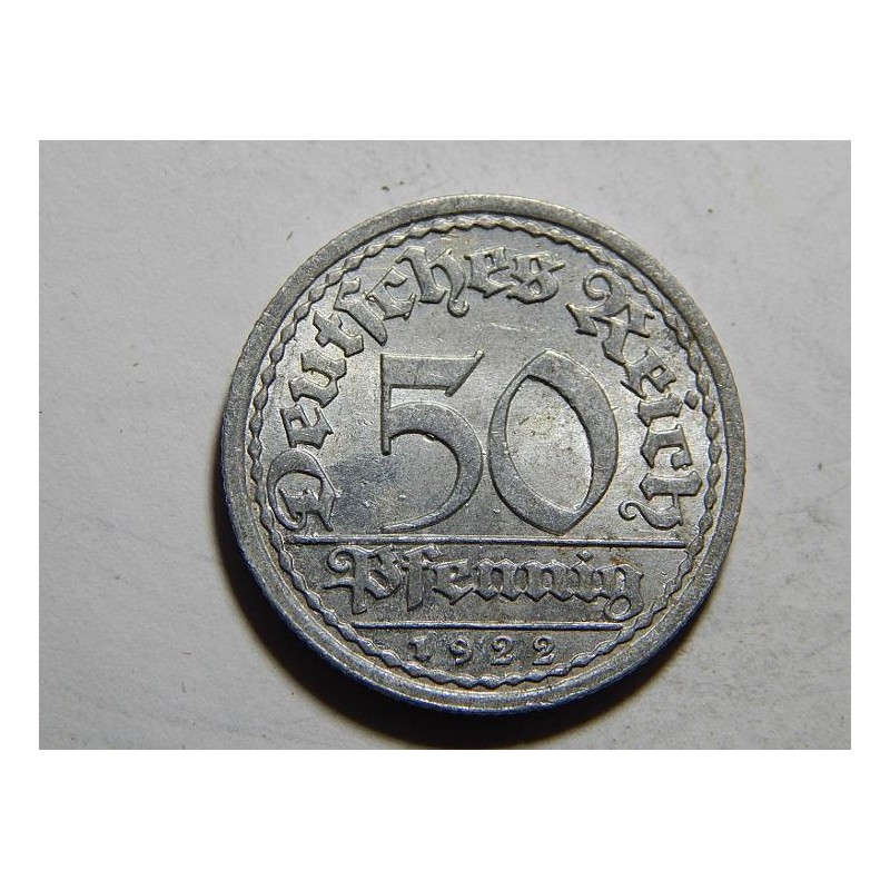 Německo Výmarsko 50 Pfennig 1922 A XF-UNC č37722 Německo Výmarsko 50 Pfennig 1922 A XF-UNC č37722