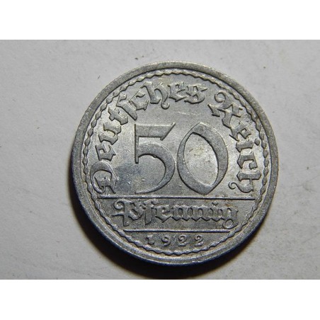 Německo Výmarsko 50 Pfennig 1922 A XF-UNC č37722