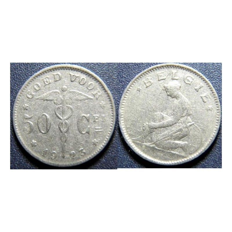 Belgie N. legenda 50 Centimes 1923 VF-XF č33684 Belgie N. legenda 50 Centimes 1923 VF-XF č33684