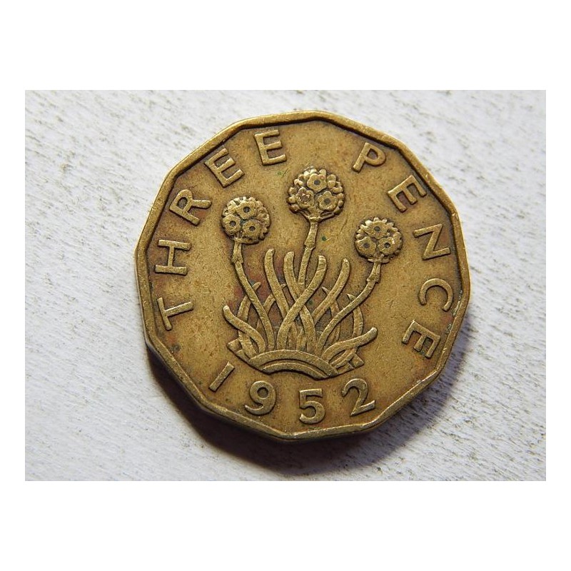 Anglie 3 Pence 1952 VF-XF č35383 Anglie 3 Pence 1952 VF-XF č35383