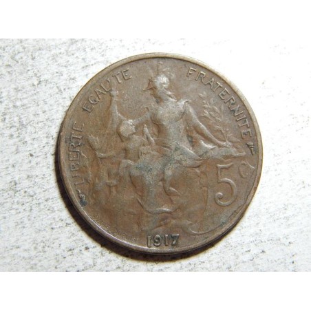 Francie 5 Centimes 1917 VF-XF č37621