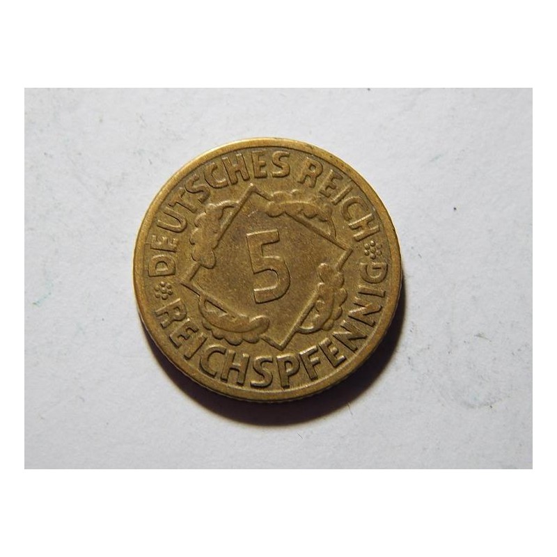 Německo Výmarsko 5 Reichspfennig 1924 E XF-UNC č12105 Německo Výmarsko 5 Reichspfennig 1924 E XF-UNC č12105