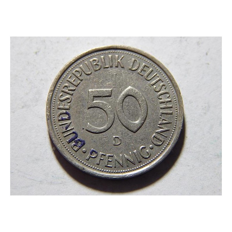Německo BRD 50 Pfennig 1990 D VF-XF č22168 Německo BRD 50 Pfennig 1990 D VF-XF č22168