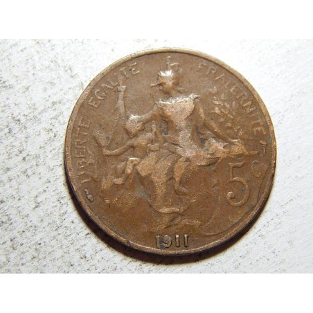 Francie 5 Centimes 1911 F-VF č37624