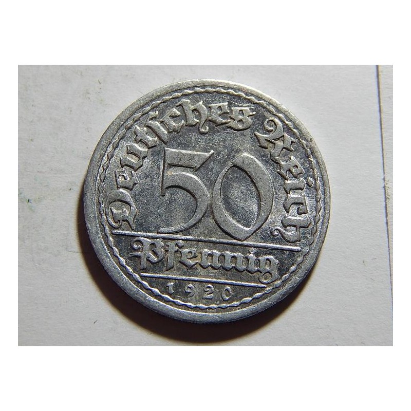Německo Výmarsko 50 Pfennig 1920 D XF-UNC 12072 Německo Výmarsko 50 Pfennig 1920 D XF-UNC 12072