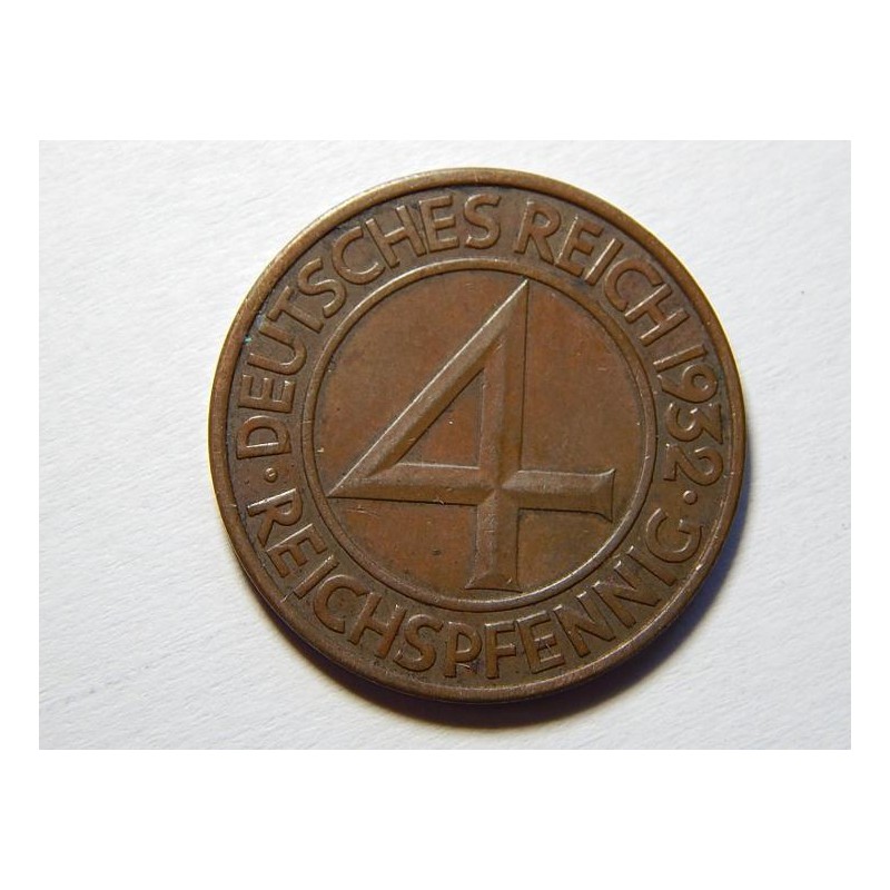 Německo Výmarsko 4 Reichspfennig 1932 F UNC č23993 Německo Výmarsko 4 Reichspfennig 1932 F UNC č23993