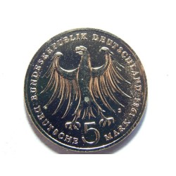 Německo BRD pozlacená 5 Mark 1984 J Felix Mendel. Bartholdy UNC č25597