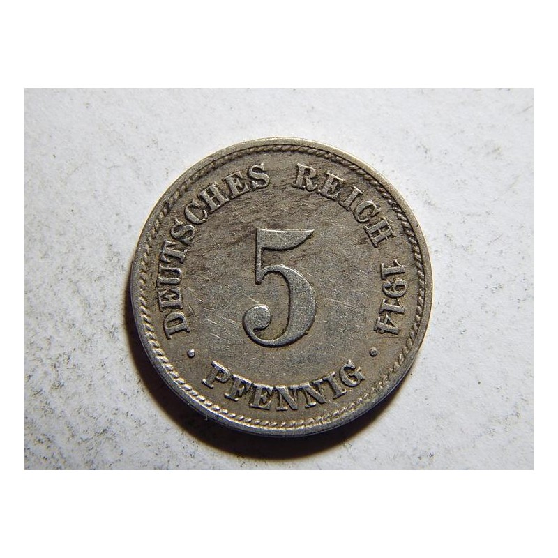 Německo Císařství 5 Pfennig 1914 J R XF č32807 Německo Císařství 5 Pfennig 1914 J R XF č32807