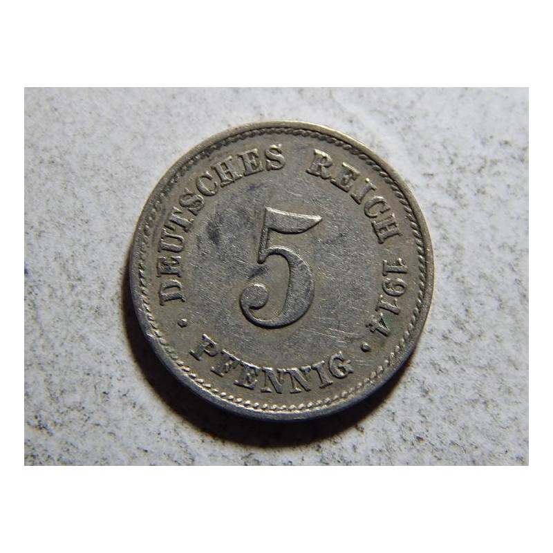 Německo Císařství 5 Pfennig 1914 E R XF č32890 Německo Císařství 5 Pfennig 1914 E R XF č32890