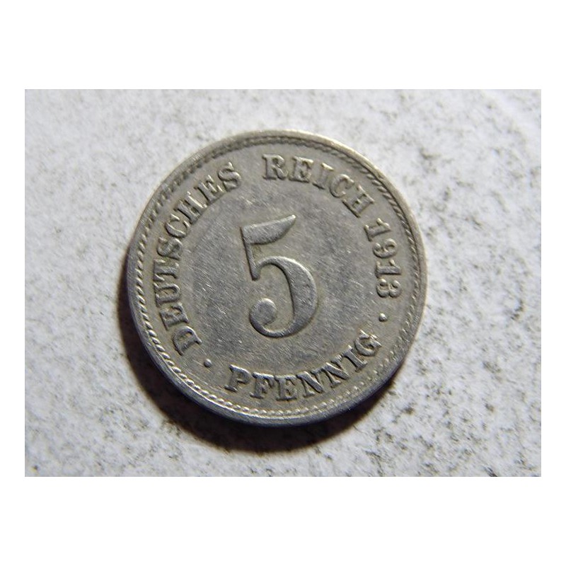 Německo Císařství 5 Pfennig 1913 F R XF č32943 Německo Císařství 5 Pfennig 1913 F R XF č32943
