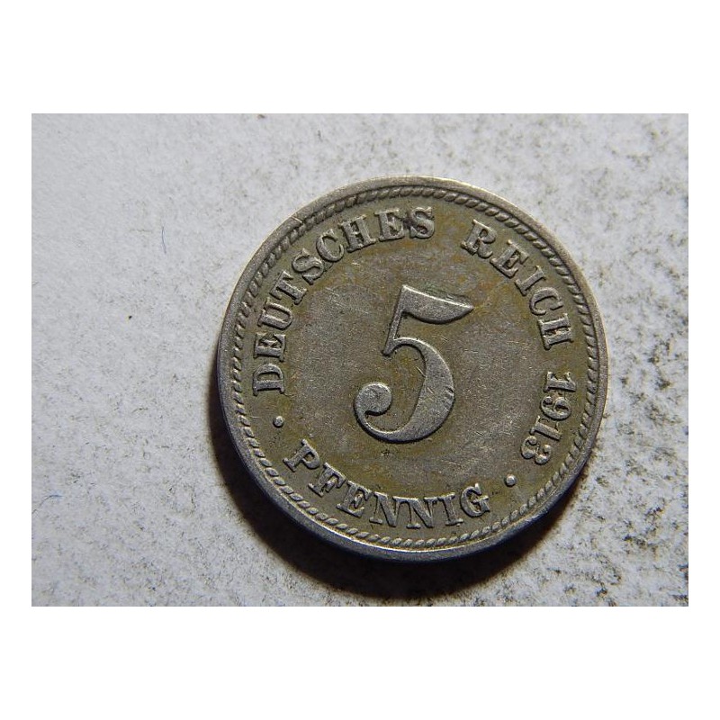 Německo Císařství 5 Pfennig 1913 D XF č32944 Německo Císařství 5 Pfennig 1913 D XF č32944