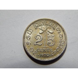 Ceylon 25 Cents 1920 B R Ag XF č00687