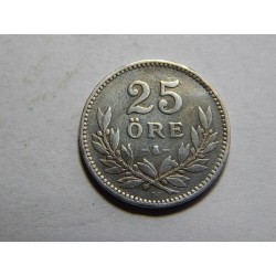 Sweden 25 Öre 1916 W Ag VF č10581