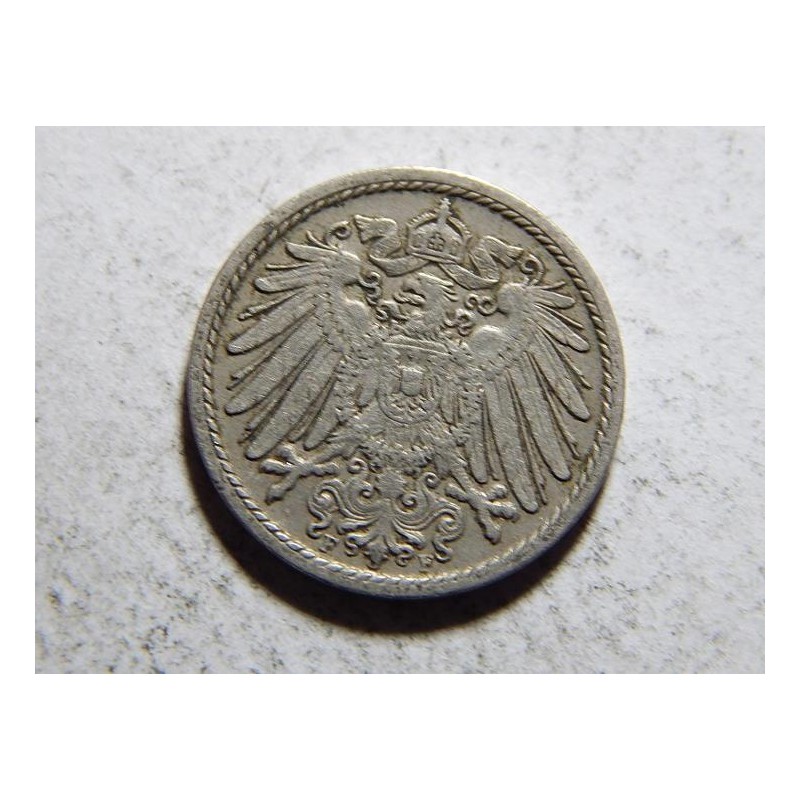 Německo Císařství 5 Pfennig 1908 F R XF č32884 Německo Císařství 5 Pfennig 1908 F R XF č32884