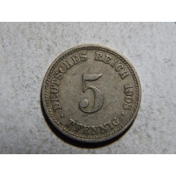 Německo Císařství 5 Pfennig 1908 D R XF č32733