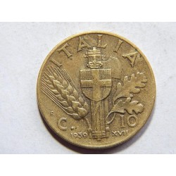 Itálie 10 Centesimi 1939 Bronz XF č20038 
