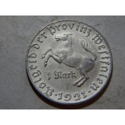 Německo Westfalen 1 Mark 1921 vom Stein XF-UNC č00698