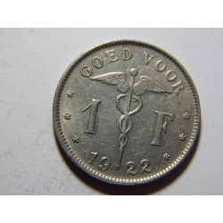 Belgie N. legenda 1 Francs 1922 XF č37530 
