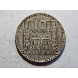 Francie 10 Francs 1934 Ag XF č21258