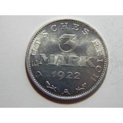 Německo Výmarsko 3 Mark 1922 A UNC č21196 