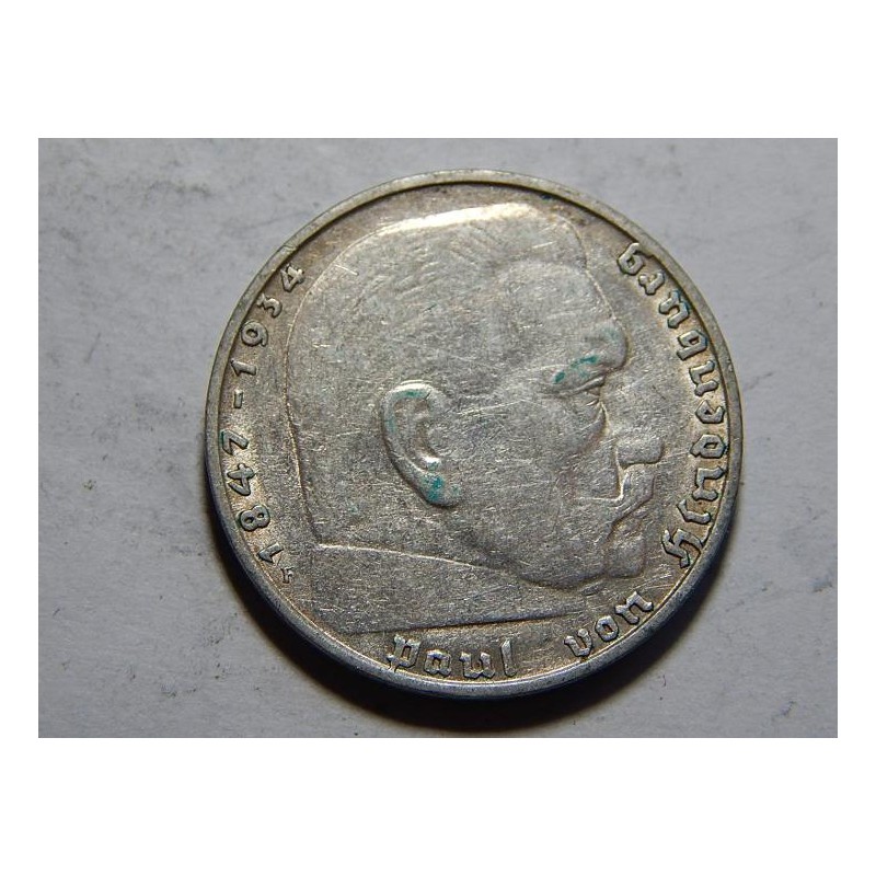 Německo 3. Říše 2 Mark 1937 F Ag XF č24099 Německo 3. Říše 2 Mark 1937 F Ag XF č24099
