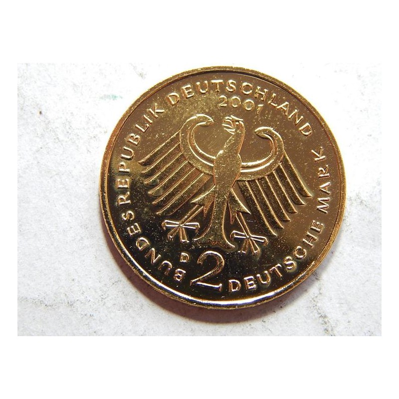 Německo BRD pozlacená 2 Mark 2001 D UNC č23013 Německo BRD pozlacená 2 Mark 2001 D UNC č23013
