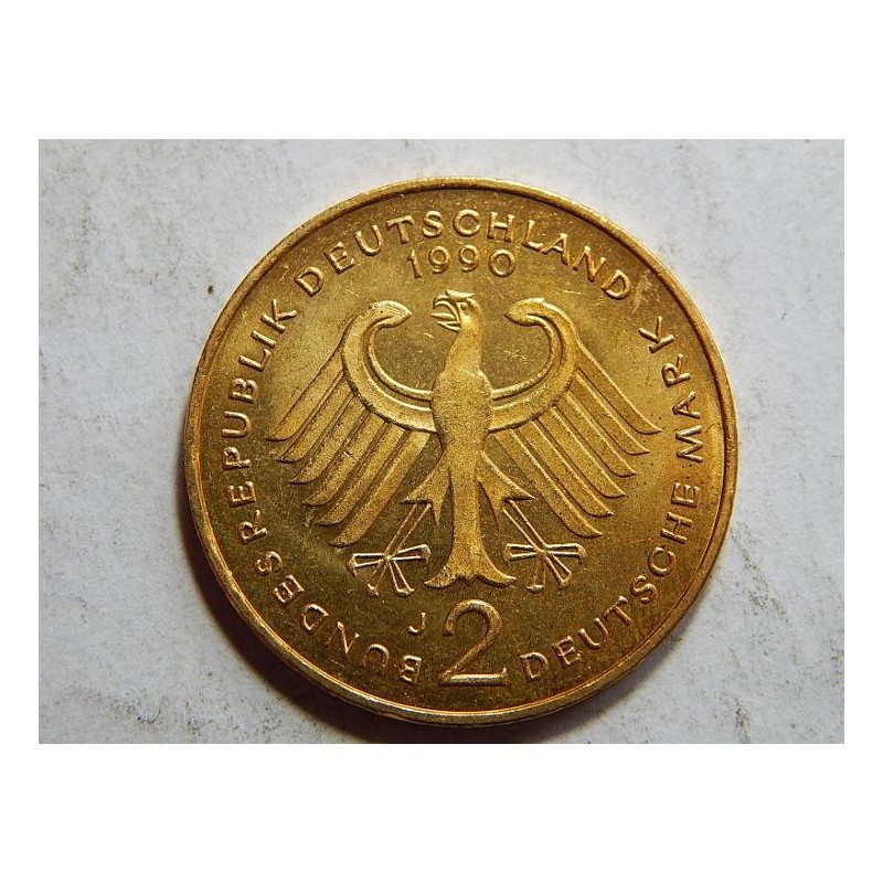 Německo BRD pozlacená 2 Mark 1990 J XF č23001 Německo BRD pozlacená 2 Mark 1990 J XF č23001