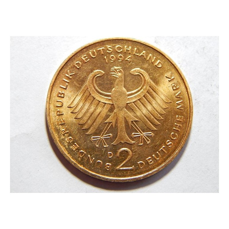 Německo BRD pozlacená 2 Mark 1994 D UNC č23144 Německo BRD pozlacená 2 Mark 1994 D UNC č23144