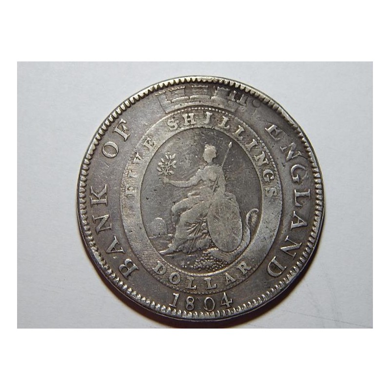 Anglie 5 Shillings 1804 přeražba 8 Reales Spain Ag VF RRRR č00740 Anglie 5 Shillings 1804 přeražba 8 Reales Spain Ag VF RRRR č00740