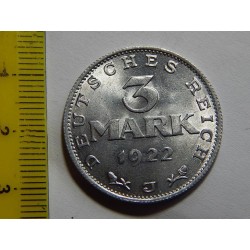 Německo Výmarsko 3 Mark 1922 J UNC  č37851