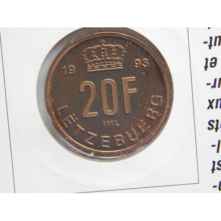 Luxembourg 20 Francs 1993 RRR PROOF v minc. dopise BU čALB01