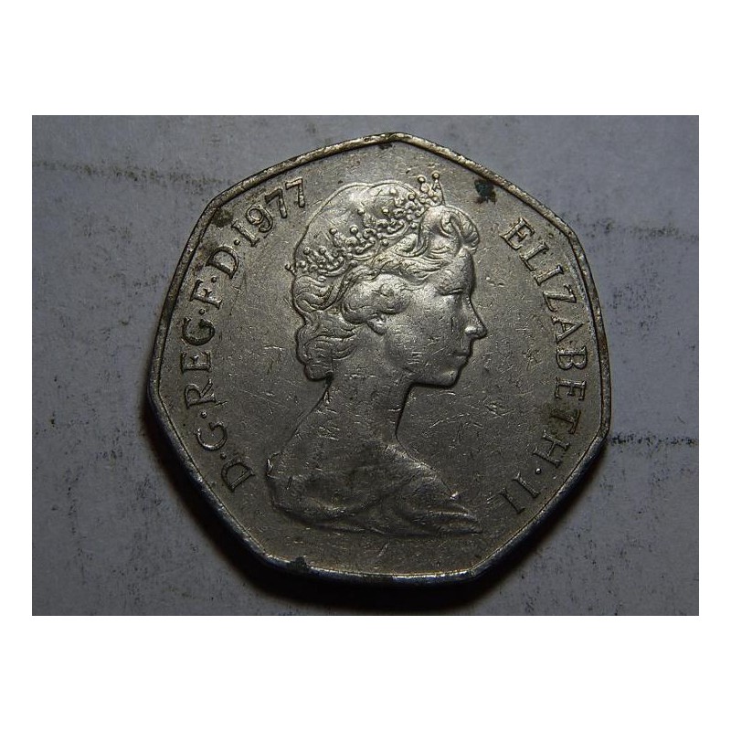 Anglie 50 Pence 1977 VF-XF č32054 Anglie 50 Pence 1977 VF-XF č32054