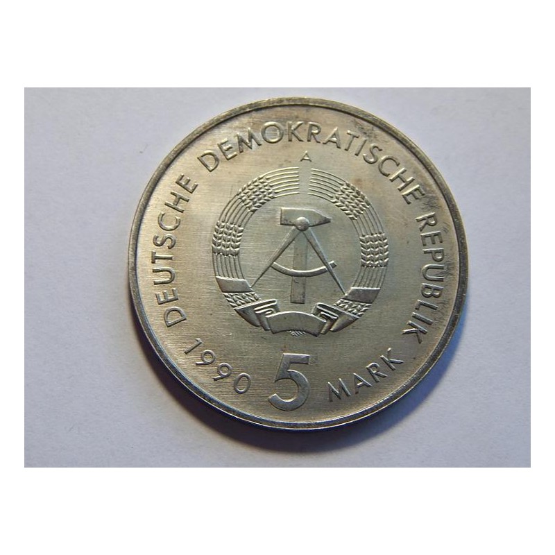 Německo DDR 5 Mark 1990 A 500 Jahre Postwesen UNC č32085 Německo DDR 5 Mark 1990 A 500 Jahre Postwesen UNC č32085