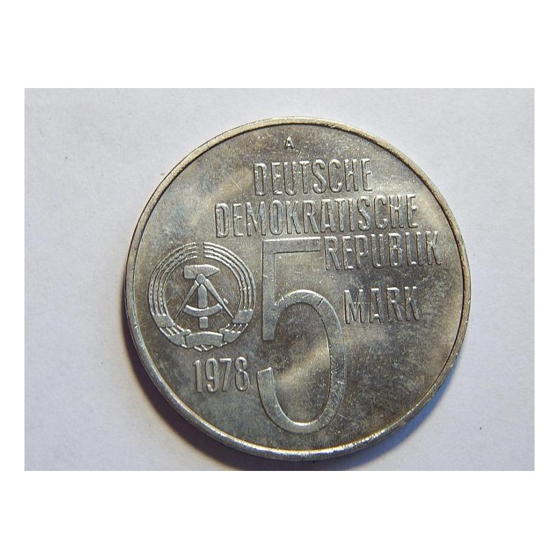 Německo DDR 5 Mark 1978 A Jahr 1978 UNC č32082 Německo DDR 5 Mark 1978 A Jahr 1978 UNC č32082