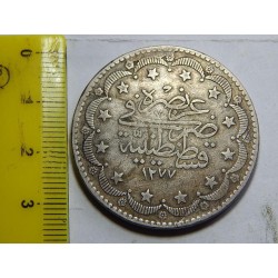 Osmanská říše Abdul Aziz 20 Kurus 1865(12774) Ag XF č39216