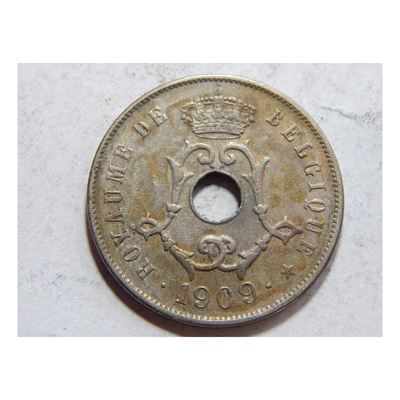Belgie F. legenda 25 Centimes 1909 R XF č39536 Belgie F. legenda 25 Centimes 1909 R XF č39536