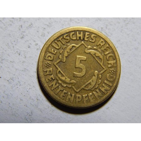 Německo Výmarsko 5 Rentenpfennig 1924F XF č30262