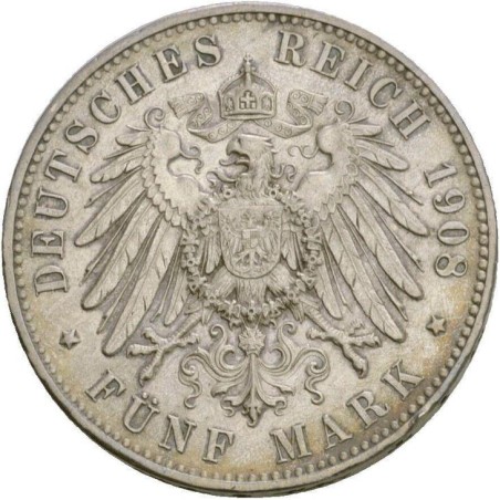 Německo Württemberg Wilhelm II. 5 Mark 1908 F RR XF-UNC č00098  