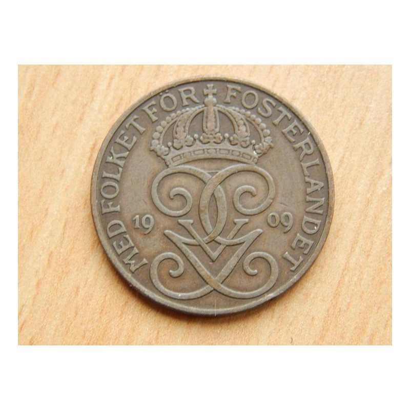 Švédkso 5 Öre 1909 velký kříž XF č00030 Švédkso 5 Öre 1909 velký kříž XF č00030