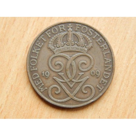 Švédkso 5 Öre 1909 velký kříž XF č00030