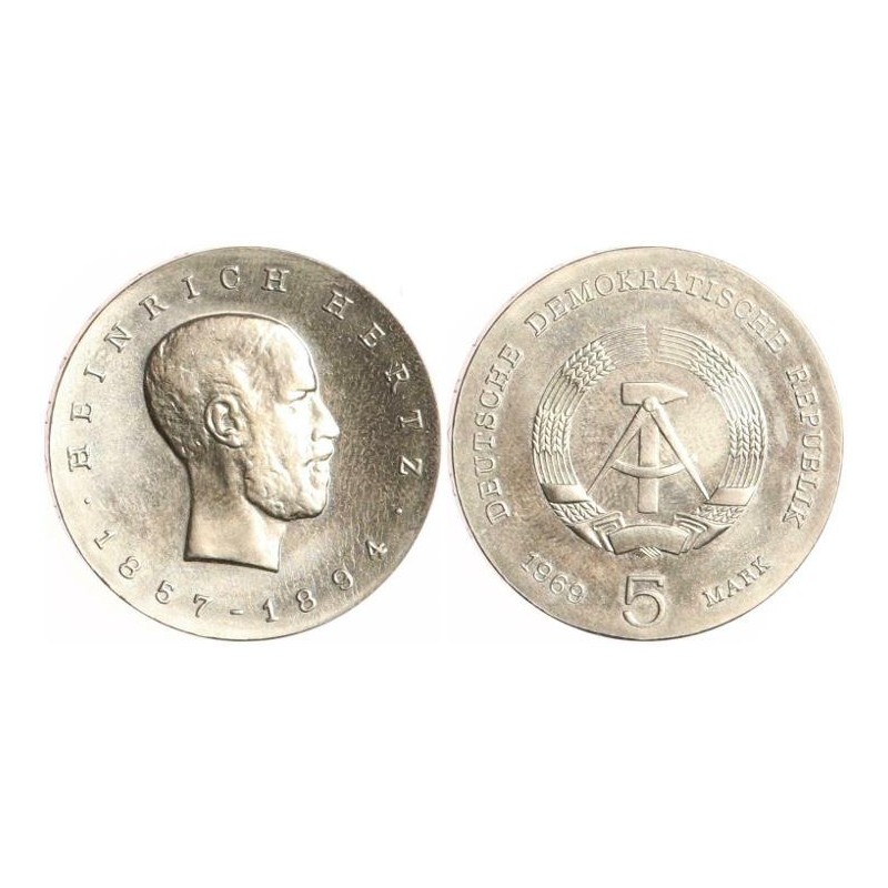Německo DDR 5 Mark 1969 Heinrich Hertz UNC č00034 Německo DDR 5 Mark 1969 Heinrich Hertz UNC č00034