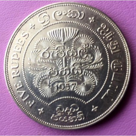 Ceylón 5 Rupees 1957 RR 28,28g Ag 925 RR UNC-BU č00085