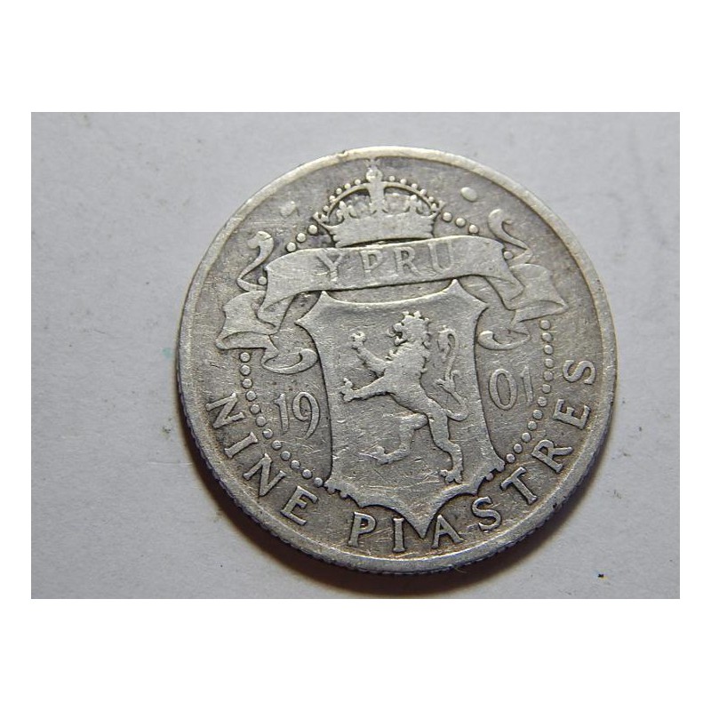 Kypr 9 Piastres 1901 Ag VF č39160 Kypr 9 Piastres 1901 Ag VF č39160