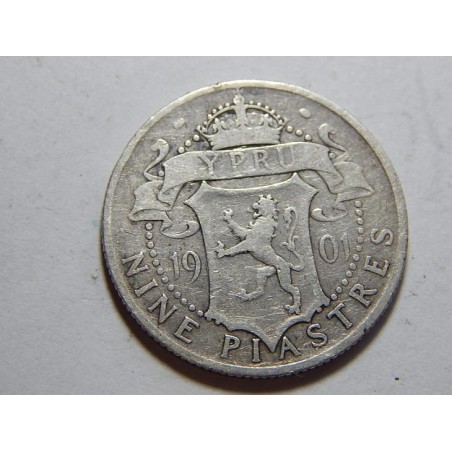 Kypr 9 Piastres 1901 Ag VF č39160